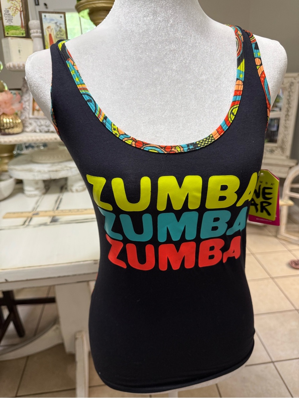 Zumba Logo Tank Top in Black with Multicolor Print Small - Picture 2 of 10
